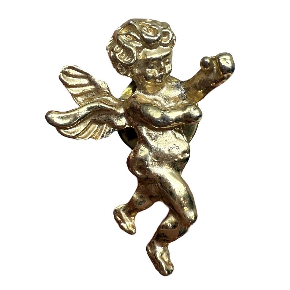 Guardian Angel Cherub Lapel Pin Brooch Gold Tone Religious Jewelry 1 3/8 in H